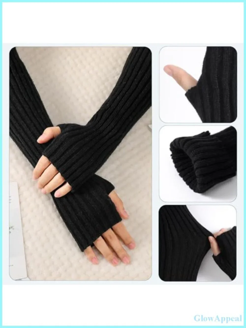 2 Pairs Long Stretchy Fingerless Gloves Arm Warmers with Thumb Hole